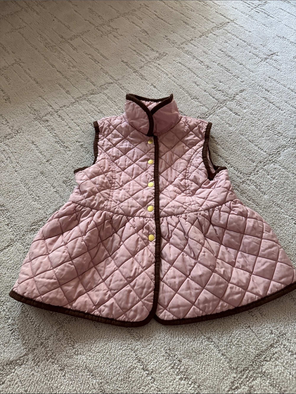 Janie and Jack Pink Quilted Vest with Brown Trim